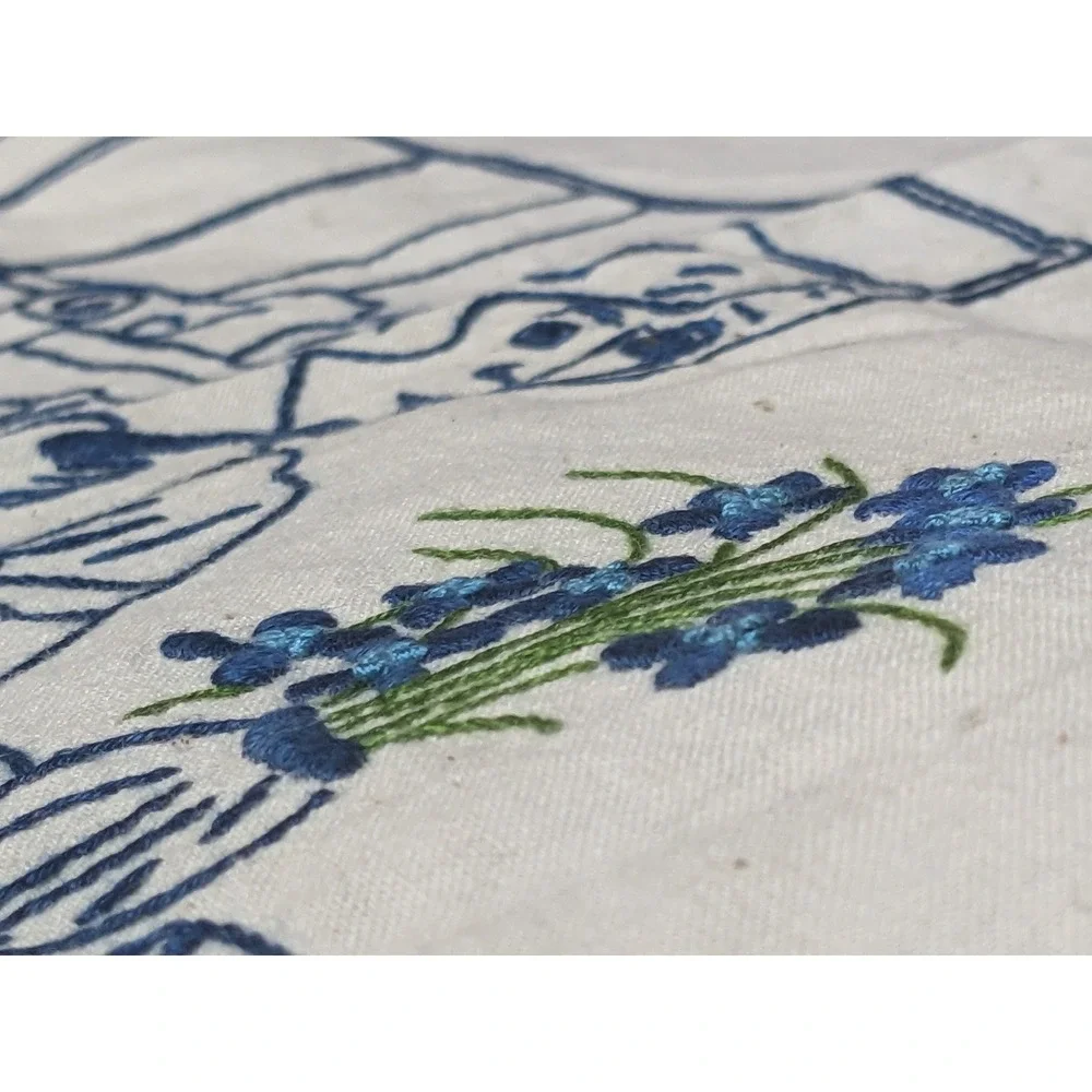 Vintage Polish Smacznego Hand Embroidered Wall Hanging Blue White Folk Art 35x24